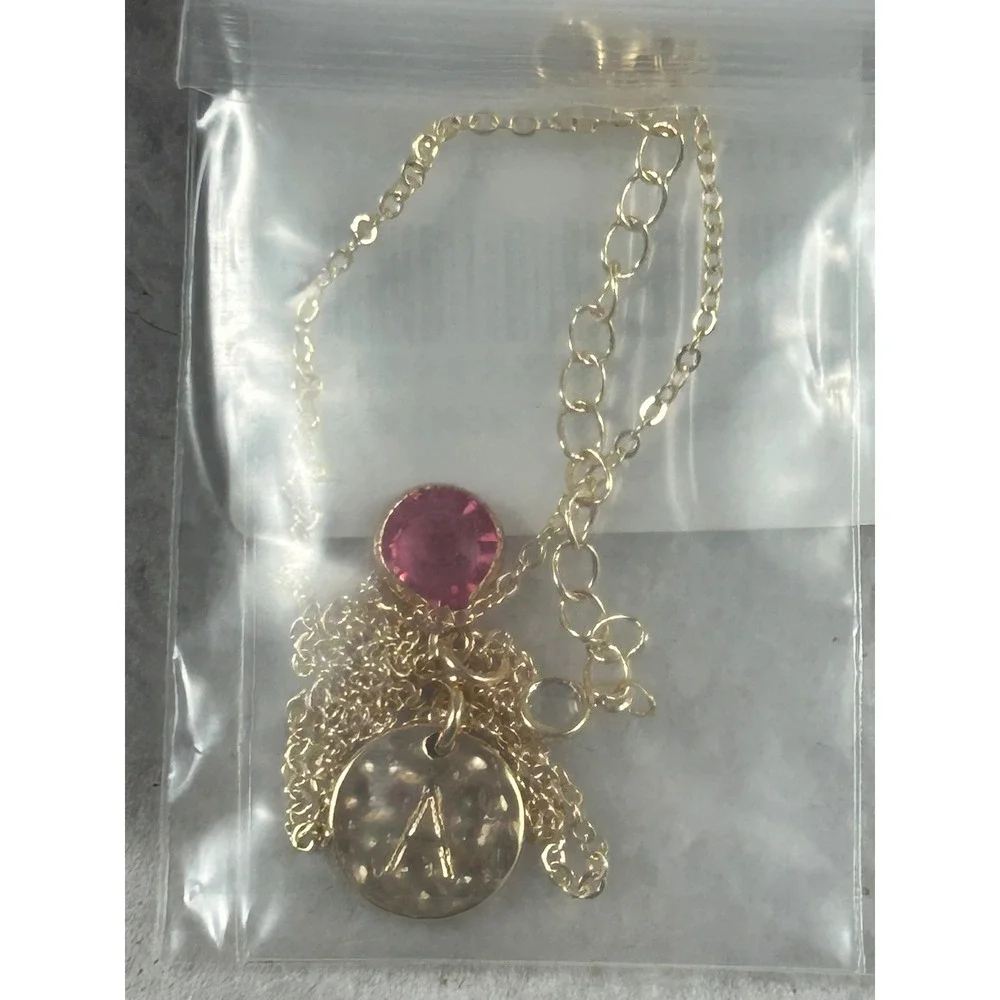 Hidepoo Initial Necklace Kids OS Gold Pink Letter A Personalized Dainty Charm